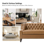 Transitional Genuine Leather Tufted Design Sofa with Solid Wood Legs