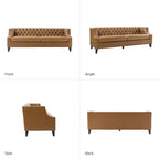 Transitional Genuine Leather Tufted Design Sofa with Solid Wood Legs
