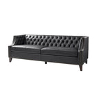 Transitional Genuine Leather Tufted Design Sofa with Solid Wood Legs