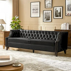 Transitional Genuine Leather Tufted Design Sofa with Solid Wood Legs