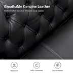 Transitional Genuine Leather Tufted Design Sofa with Solid Wood Legs