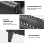 Transitional Genuine Leather Tufted Design Sofa with Solid Wood Legs