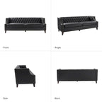 Transitional Genuine Leather Tufted Design Sofa with Solid Wood Legs