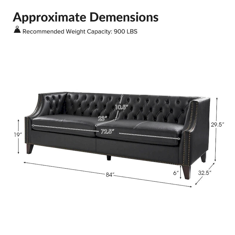 Transitional Genuine Leather Tufted Design Sofa with Solid Wood Legs