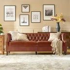 Transitional Genuine Leather Tufted Design Sofa with Solid Wood Legs
