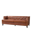 Transitional Genuine Leather Tufted Design Sofa with Solid Wood Legs