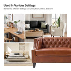 Transitional Genuine Leather Tufted Design Sofa with Solid Wood Legs