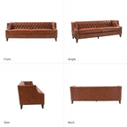 Transitional Genuine Leather Tufted Design Sofa with Solid Wood Legs