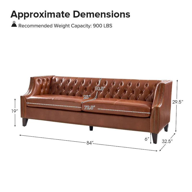 Transitional Genuine Leather Tufted Design Sofa with Solid Wood Legs